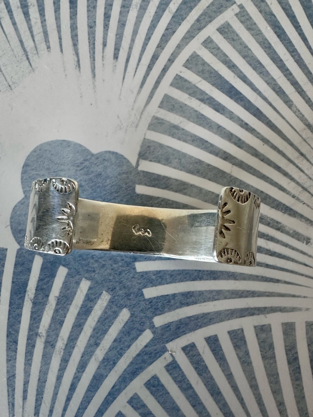 Vintage Native American Sterling Silver Turquoise Inlay Heavy Cuff Bracelet - Picture 5 of 16